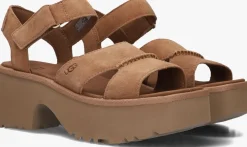 cognac ugg sandalen met hak w new heights ankle strap