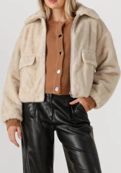 creme dante6 faux fur jas entity faux fur bomber jacket