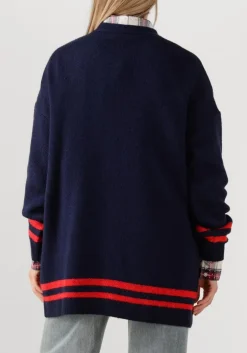 donkerblauwe alix the label vest ladies knitted fluffy knit cardigan