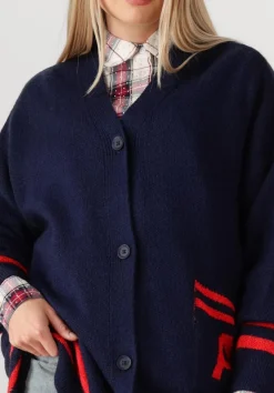 donkerblauwe alix the label vest ladies knitted fluffy knit cardigan