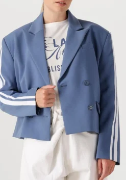 donkerblauwe alix the label blazer ladies woven stripe tape blazer