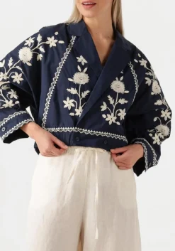 donkerblauwe antik batik jack winna bomber