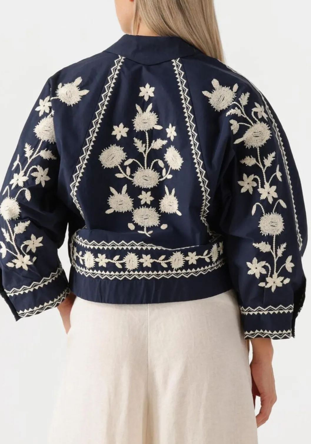 donkerblauwe antik batik jack winna bomber