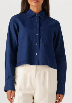 donkerblauwe closed blouses cropped classic shirt