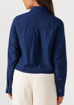donkerblauwe closed blouses cropped classic shirt