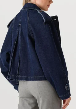 donkerblauwe closed trenchcoats cropped trench