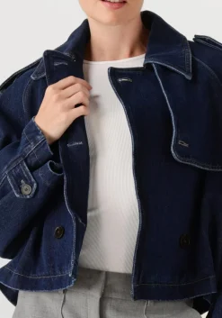 donkerblauwe closed trenchcoats cropped trench