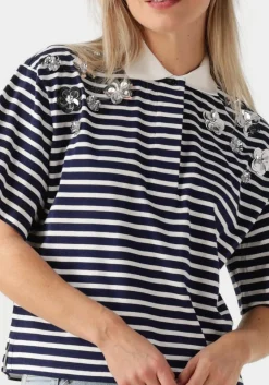 donkerblauwe dante6 t-shirt titan embellished polo shirt