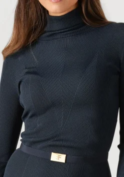 donkerblauwe elisabetta franchi midi jurk knitted dress with belt