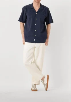donkerblauwe forét casual overhemd hush seersucker ss shirt