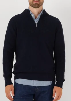 donkerblauwe gran sasso trui mock zip