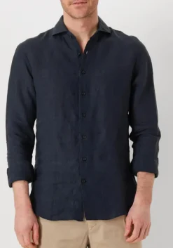 donkerblauwe profuomo klassiek overhemd shirt x-cutaway linen