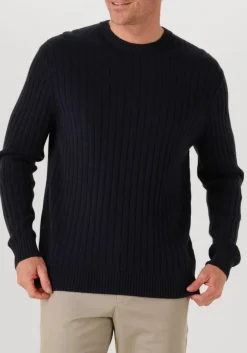 donkerblauwe profuomo trui pullover crew neck wool blend