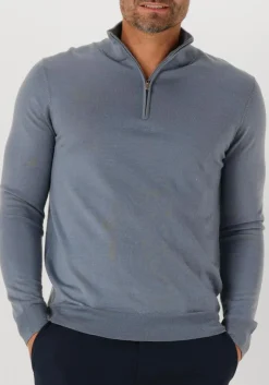 donkerblauwe profuomo trui pullover half zip merino