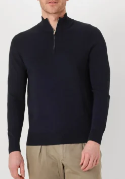 donkerblauwe profuomo trui half zip luxury basic