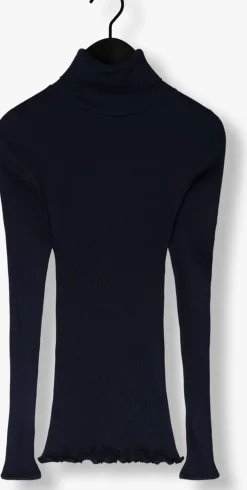 donkerblauwe rosemunde coltrui silk t-shirt w/ roller neck