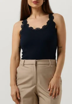 donkerblauwe rosemunde top silk top w/ lace