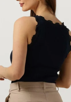 donkerblauwe rosemunde top silk top w/ lace