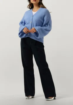 donkerblauwe ruby tuesday wijde broek relena straight leg pants with zipper at side