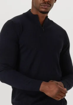 donkerblauwe stefano lauran trui half zip anders