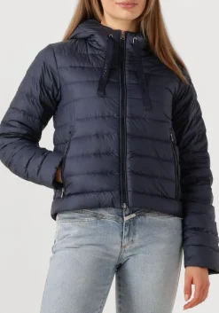 donkerblauwe woolrich leren jas quilted hooded jacket