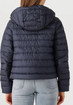 donkerblauwe woolrich leren jas quilted hooded jacket