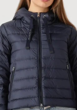donkerblauwe woolrich leren jas quilted hooded jacket