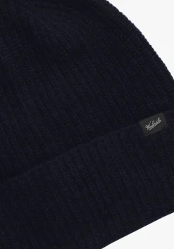 donkerblauwe woolrich muts knitted ribbed beanie
