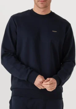 donkerblauwe woolrich trui logo interlock crewneck