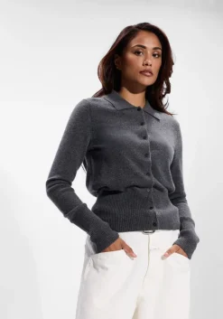 donkergrijze closed trui cardigan with collar