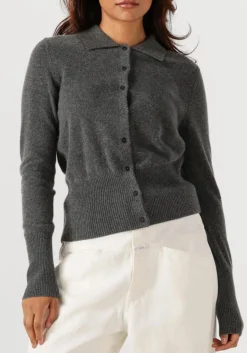 donkergrijze closed trui cardigan with collar