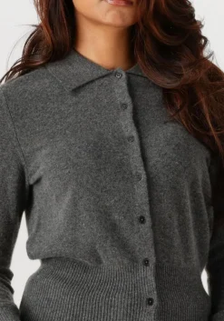 donkergrijze closed trui cardigan with collar