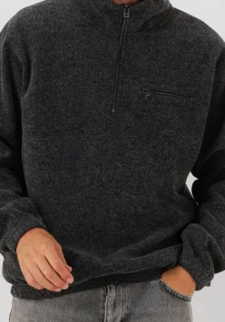 donkergrijze forét trui elm half zip sweatshirt
