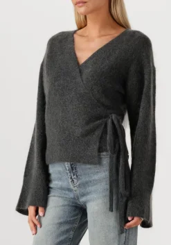 donkergrijze second female vest brook knit wrap cardigan