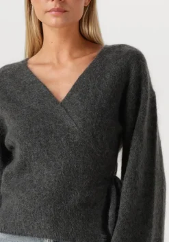 donkergrijze second female vest brook knit wrap cardigan