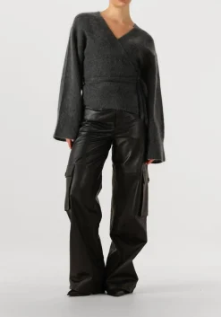 donkergrijze second female vest brook knit wrap cardigan