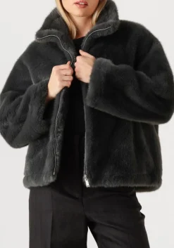 donkergrijze studio ar faux fur jas mara
