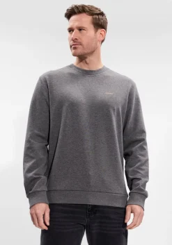 donkergrijze woolrich trui logo interlock crewneck
