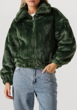 donkergroene alix the label faux fur jas faux fur coat