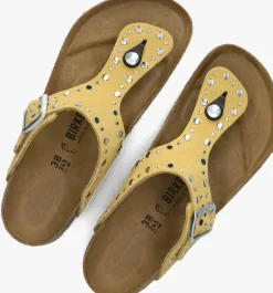 gele birkenstock teenslippers gizeh rivet border
