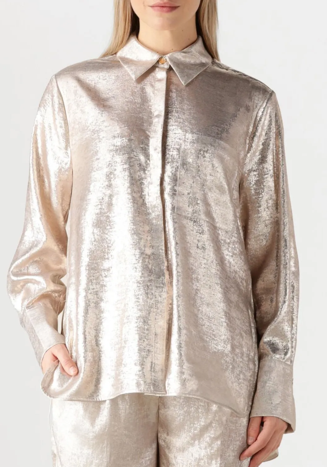 gouden dante6 blouses cathin metallic long shirt