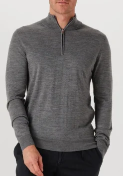 grijze profuomo trui pullover half zip merino