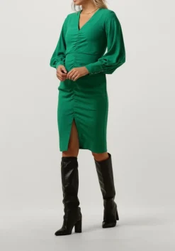 groene access mini jurk ruched dress with v neckline