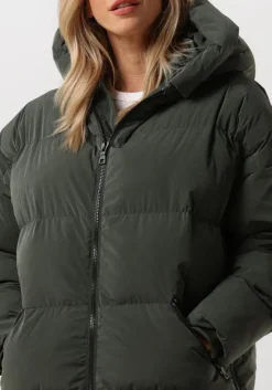 khaki blonde08 gewatteerde jas lang doorgestikte jas