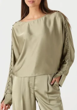 khaki dante6 blouses rocco satin button detail top