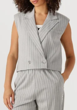lichtgrijze alix the label gilet ladies woven pinstripe waistcoat