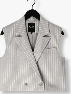 lichtgrijze alix the label gilet ladies woven pinstripe waistcoat