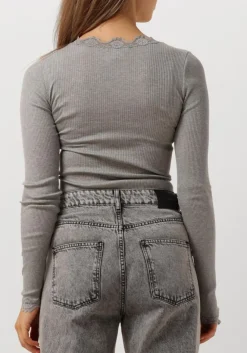 lichtgrijze rosemunde top babette silk t-shirt lace