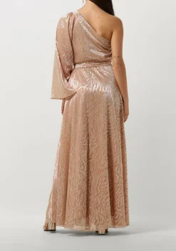 roze access maxi jurk shimmery one-shoulder animal print