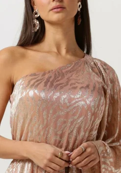 roze access maxi jurk shimmery one-shoulder animal print